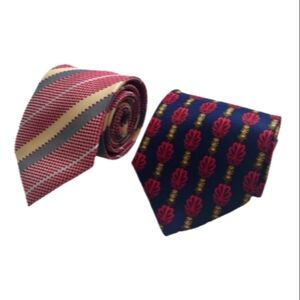 Set of 2 ZODIAC Print Pattern Ties Navy Blue, Red, Yellow Bundle